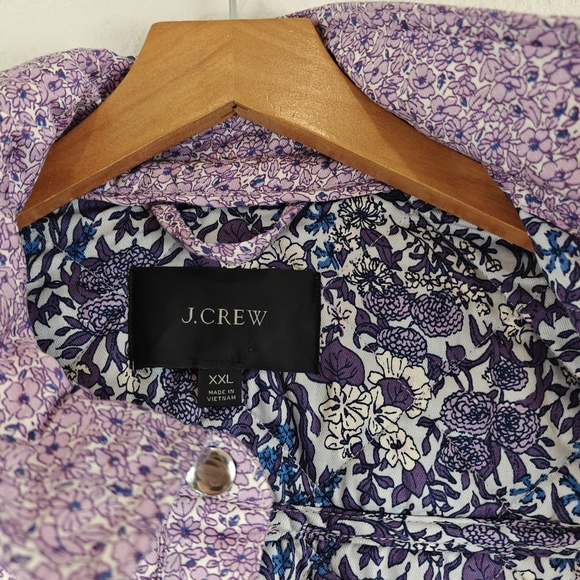 J. Crew Quilted Cotton shirt-jacket in mixed floral Lavender 2XL women's - Picture 9 of 16